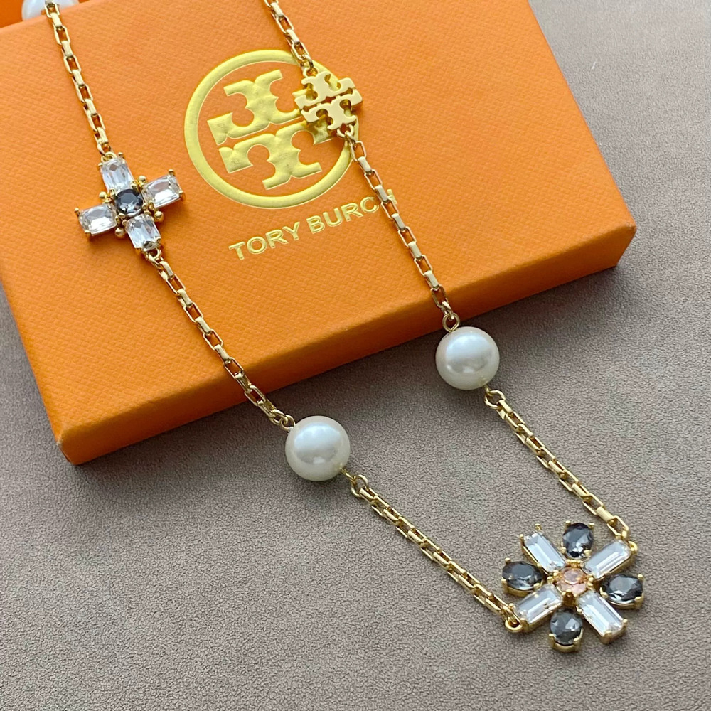 Tory Burch Rhinestone Pearl Metal Bracelet
